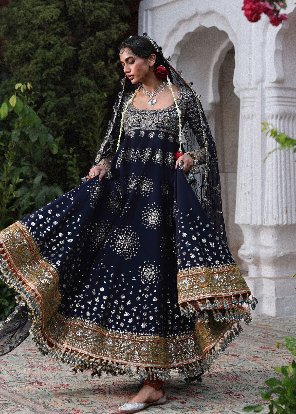 Hussain Rehar Nain Tara style navy embroidered anarkali – product view 3