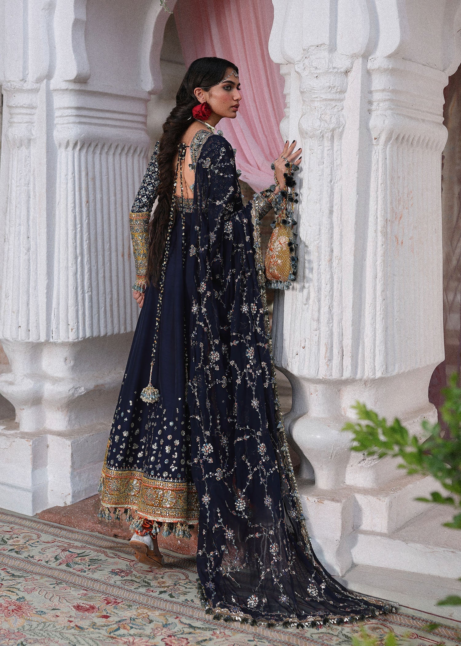 Hussain Rehar Nain Tara style navy embroidered anarkali – product view 4