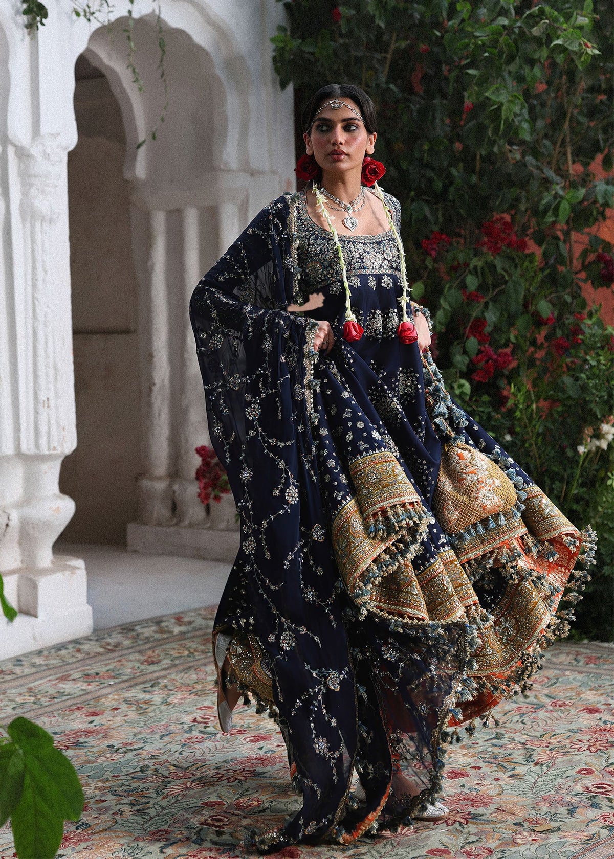 Hussain Rehar Nain Tara style navy embroidered anarkali – product view 6