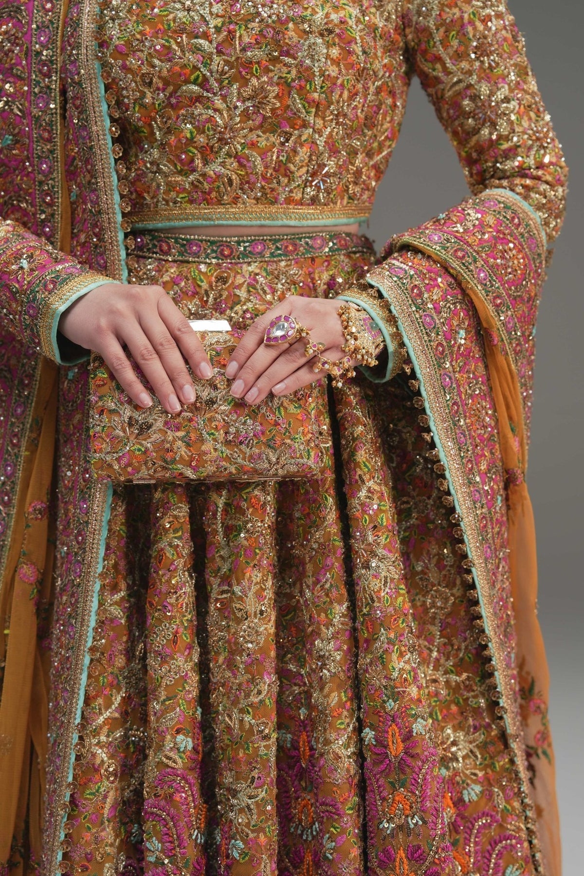 Fahad Hussayn Naugul style yellow bridal lehenga choli — Mairaz reproduction, view 2 of 8