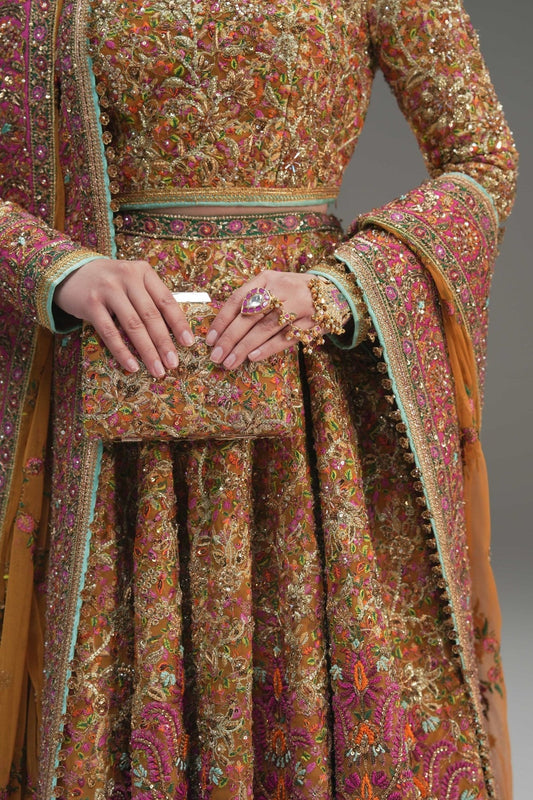 Fahad Hussayn Naugul style yellow bridal lehenga choli — Mairaz reproduction, view 2 of 8
