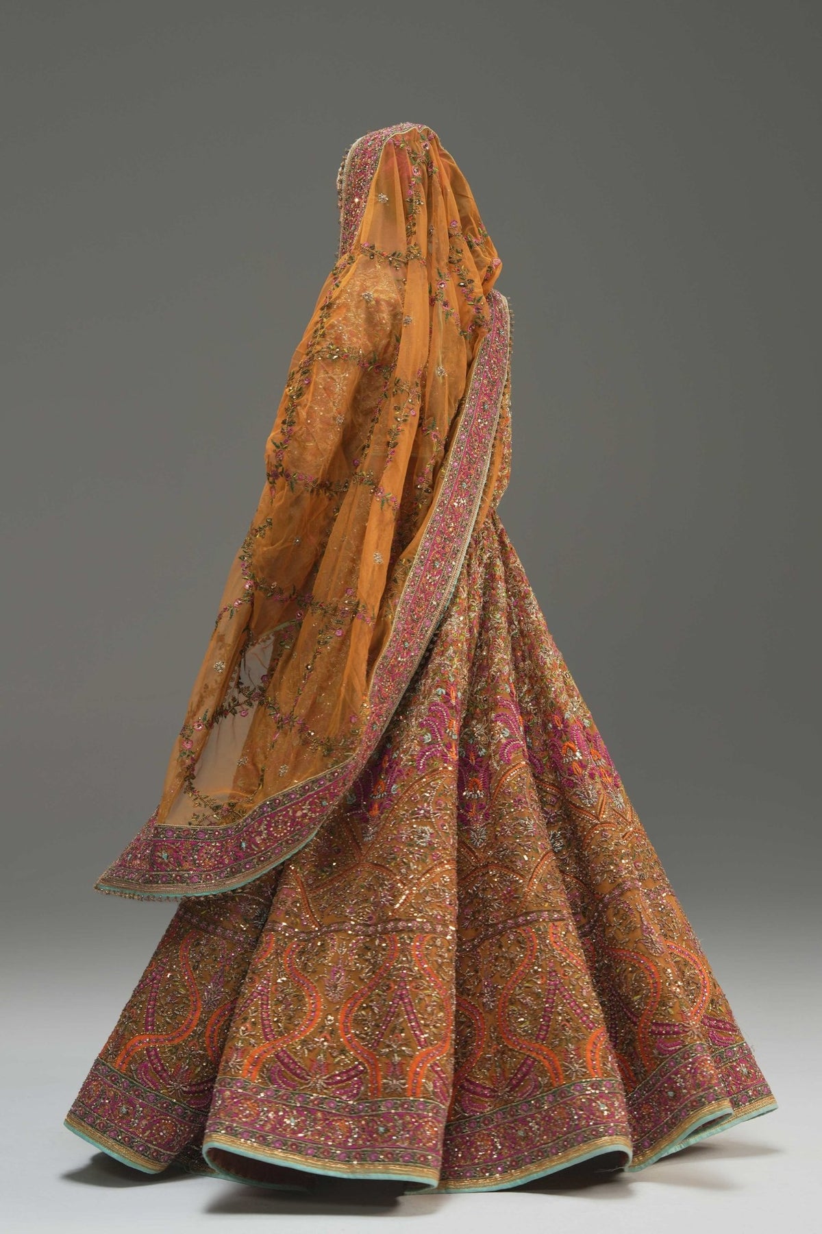 Fahad Hussayn Naugul style yellow bridal lehenga choli — Mairaz reproduction, view 7 of 8