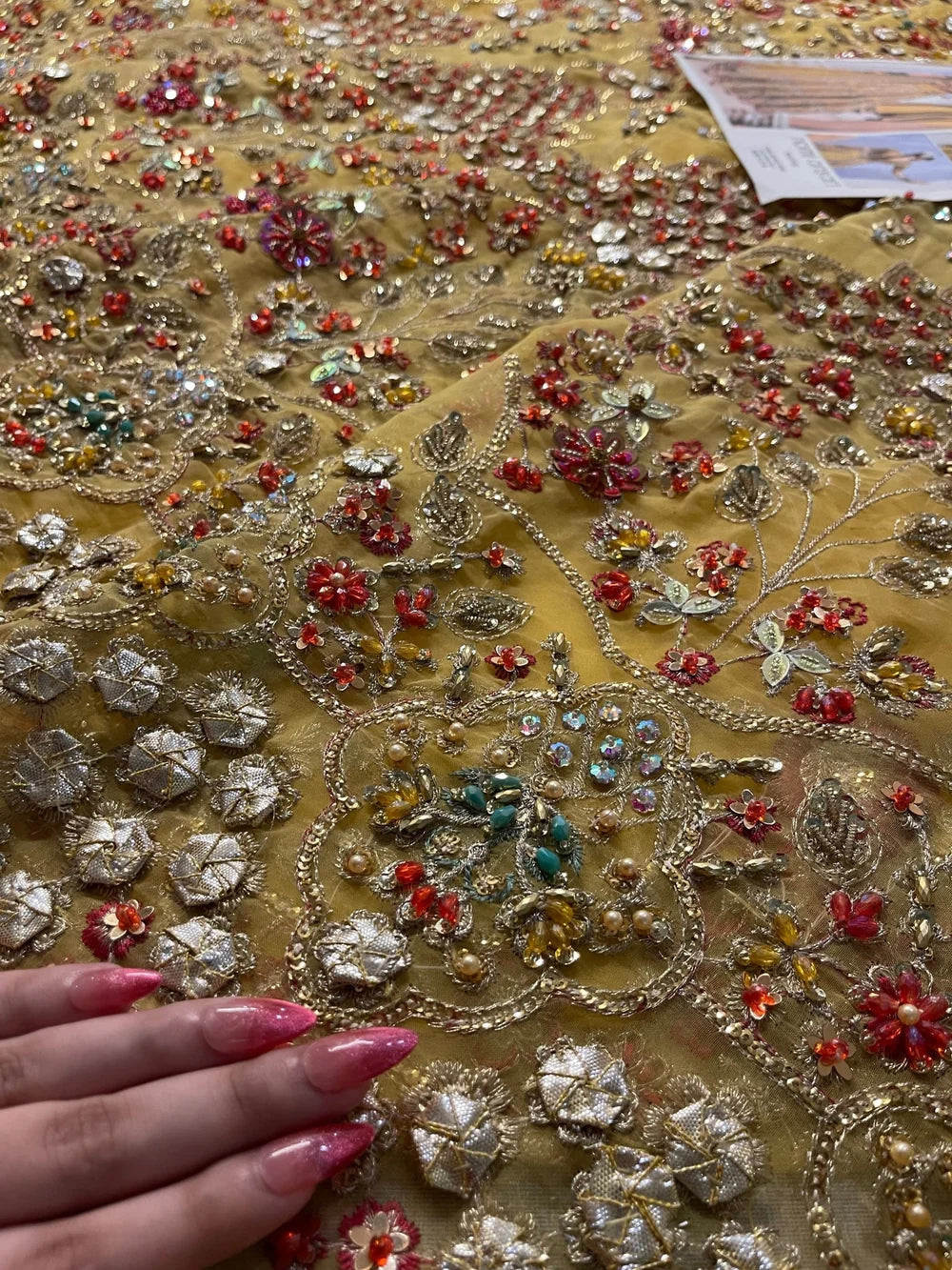 Nomi Ansari – NAB-22-110 Style, red and silver floral embroidery detail