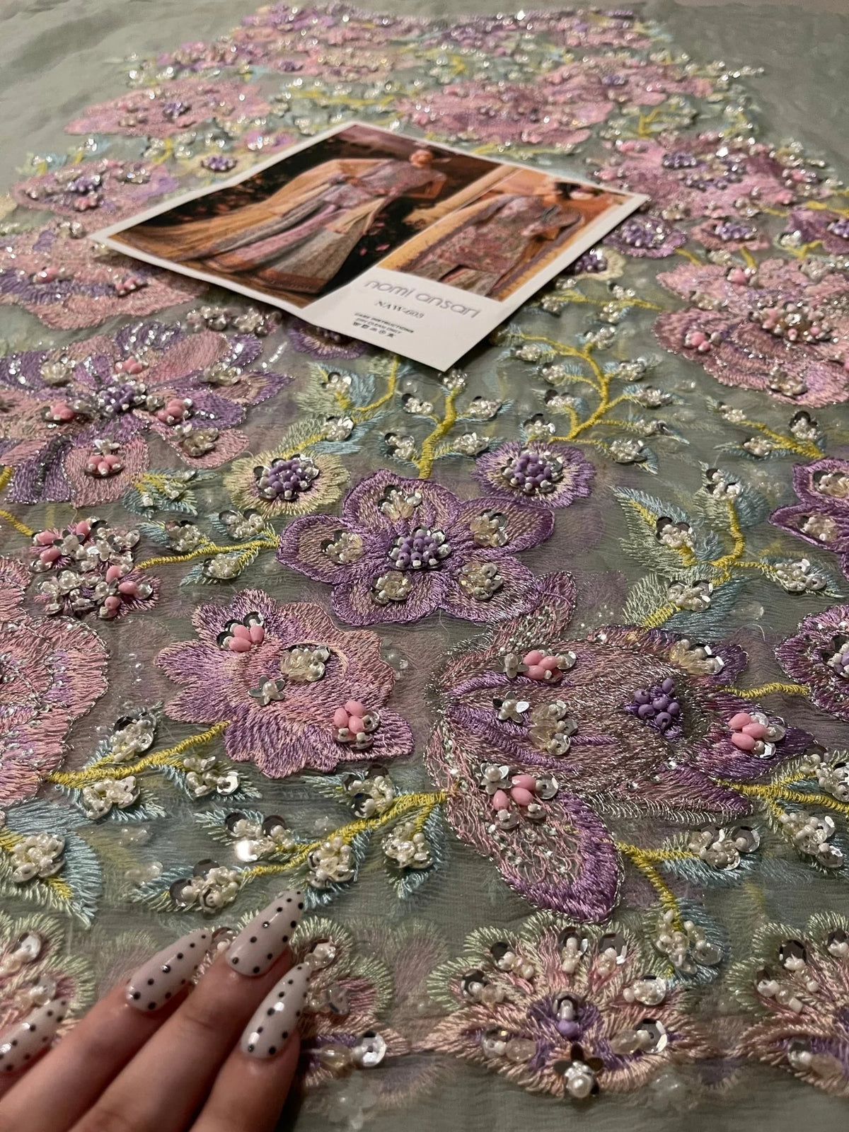 Nomi Ansari – Rosebud Style, multicolour floral embroidery close-up