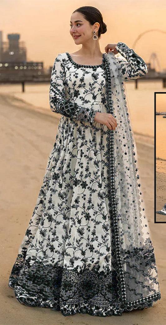 Faiza Saqlain Jehona Style — Mairaz White & Black Lawn Suit