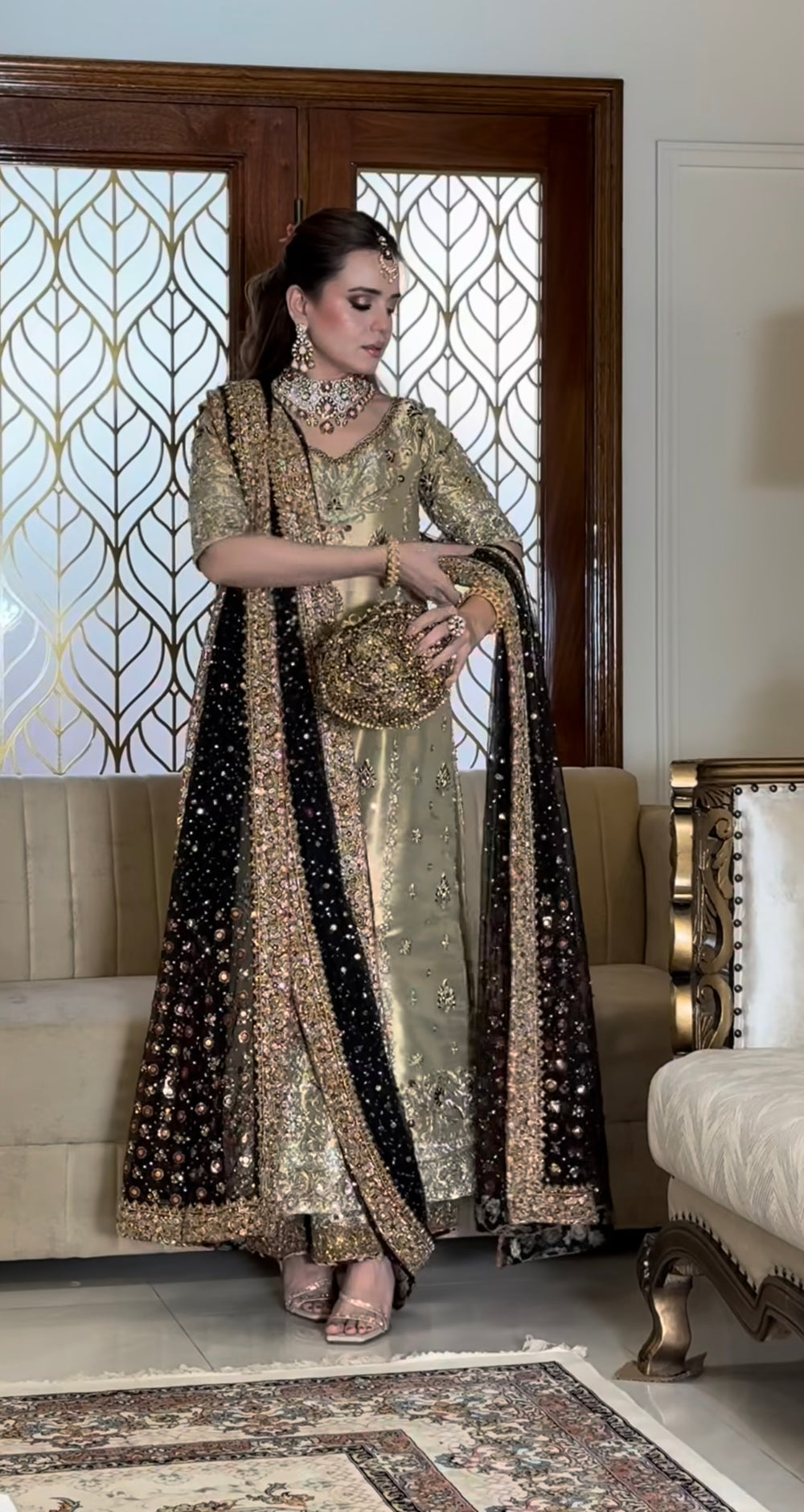 Haris Shakeel Gold & Black style — Mairaz gold and black four-piece suit reference, view 2 of 8