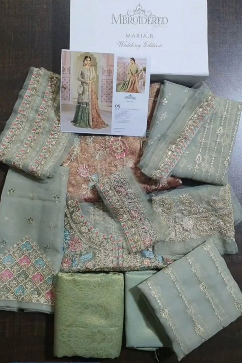 Maria B BD-2205 Style — Mairaz Pistachio & Salmon Pink Gharara