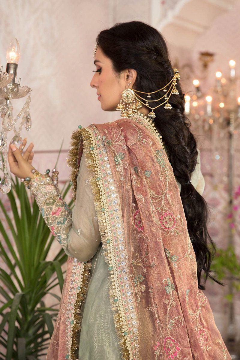 Maria B BD-2205 Style — Mairaz Pistachio & Salmon Pink Gharara