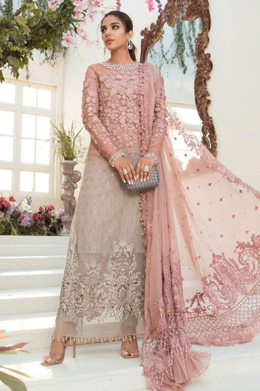 Maria B BD-2101 Style — Mairaz Coffee & Ash Pink Wedding Maxi