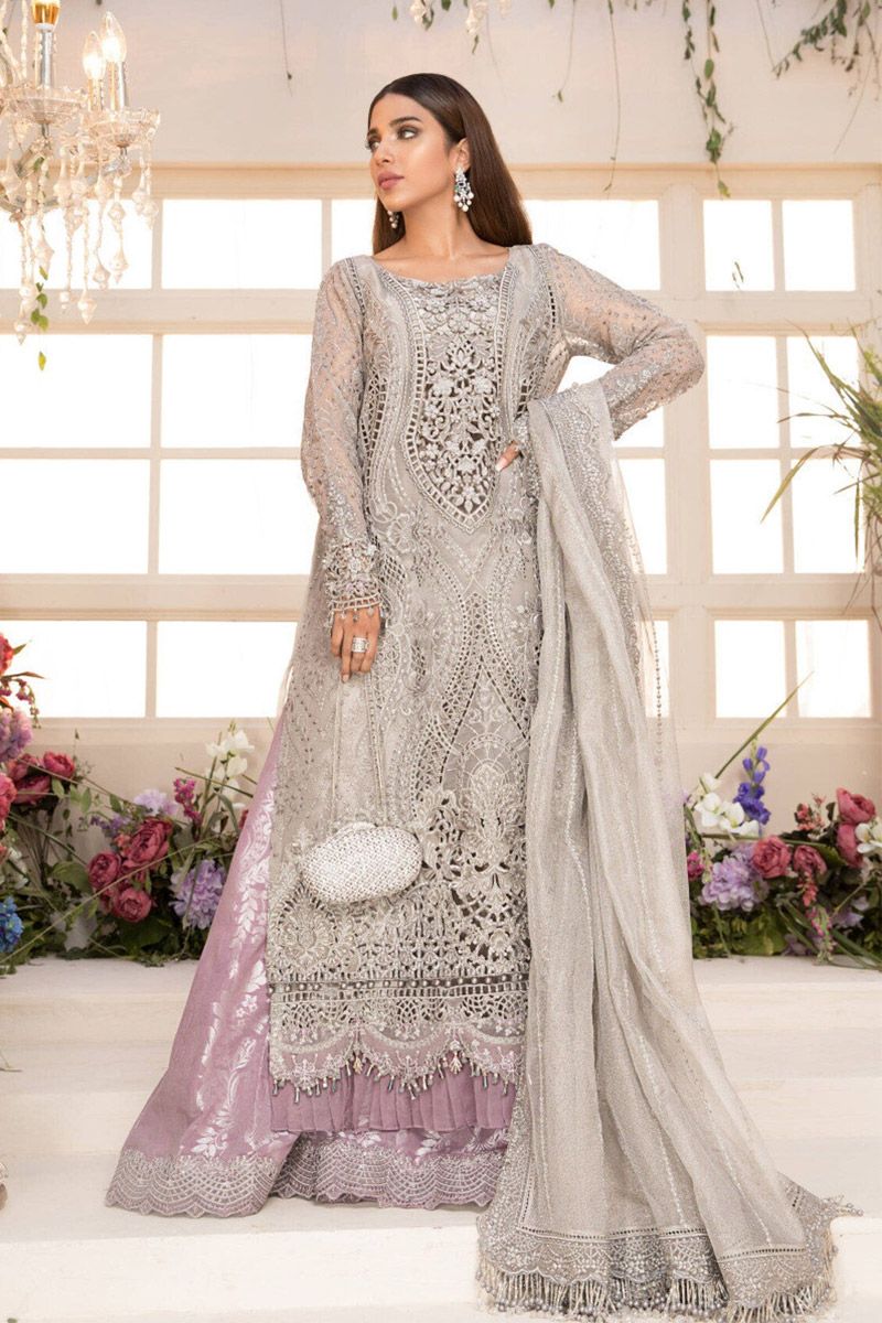 Maria B BD-2108 Style — Mairaz Grey & Lilac Kameez & Trouser