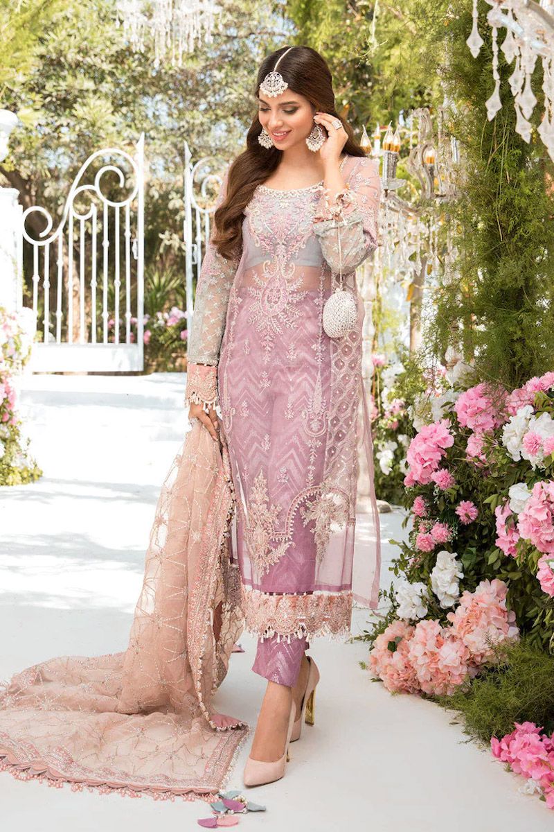 Maria B BD-2105 Style — Mairaz Lilac Pink & Blue-Grey Trouser Suit