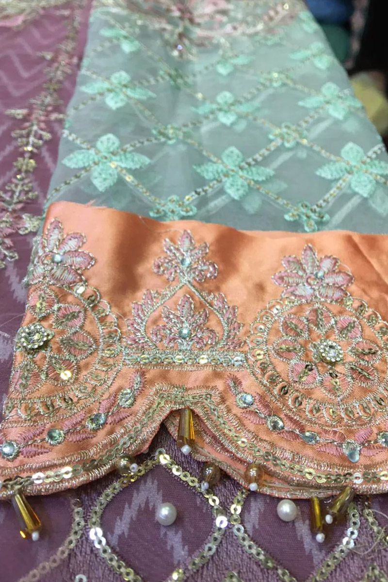 Maria B BD-2105 Style — Mairaz Lilac Pink & Blue-Grey Trouser Suit