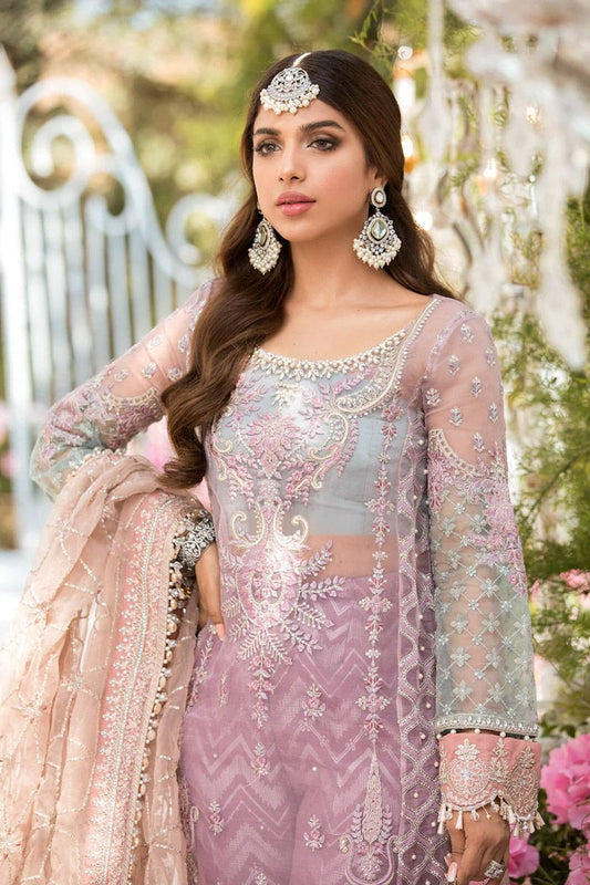 Maria B BD-2105 Style — Mairaz Lilac Pink & Blue-Grey Trouser Suit