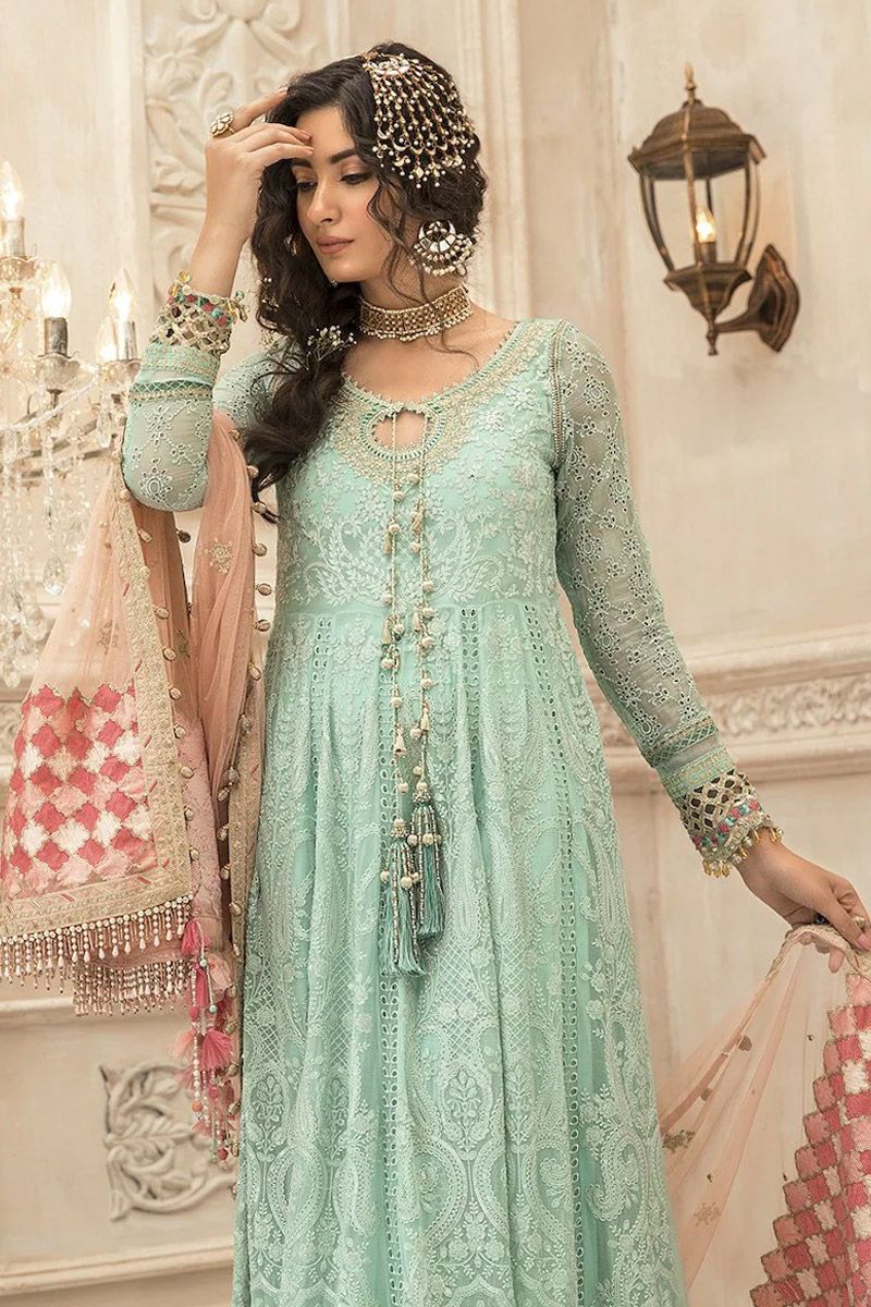 Maria B BD-1908 Style — Mairaz Sea Green Embroidered Long Frock