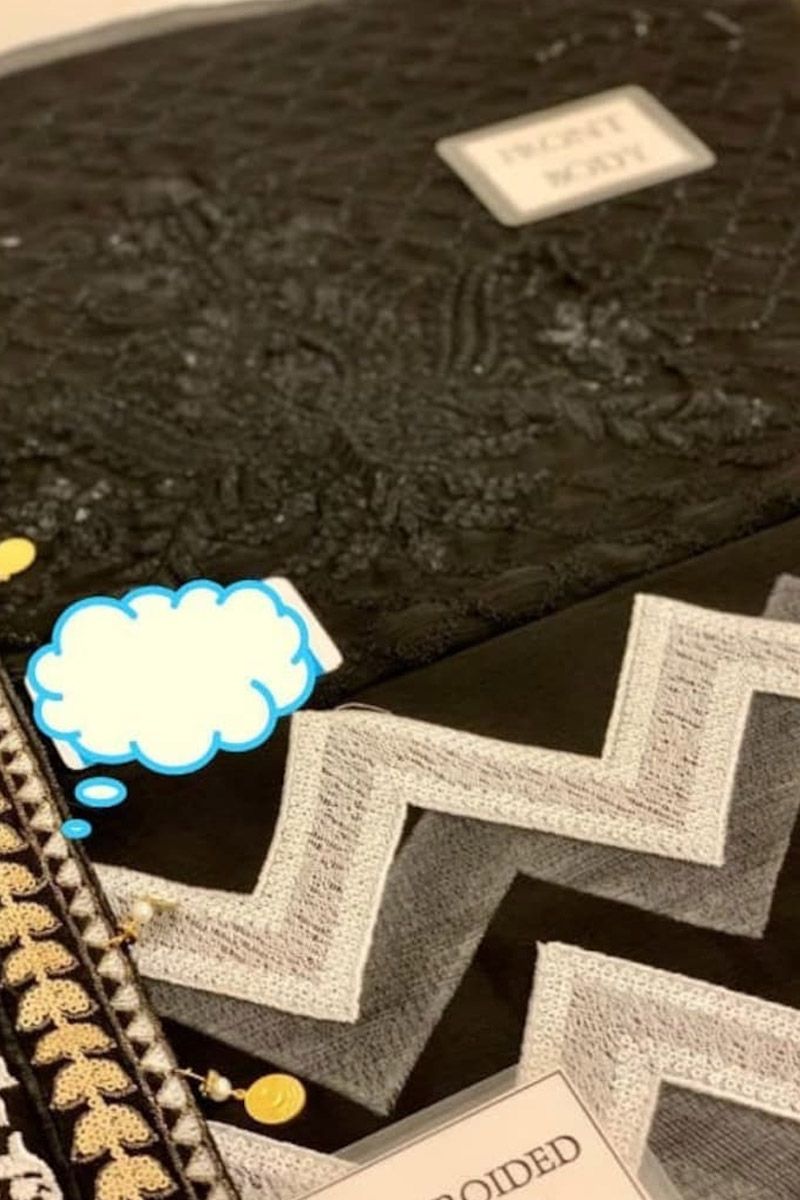 Maria B BD-2203 Style — Mairaz Black, White & Gold Long Frock