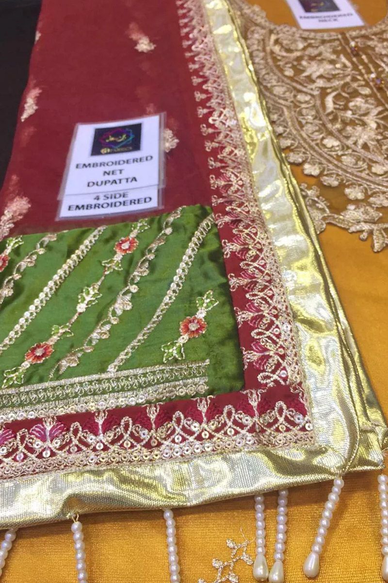 Maria B BD-1708 Style — Mairaz Mustard, Fuchsia & Off-White Gharara