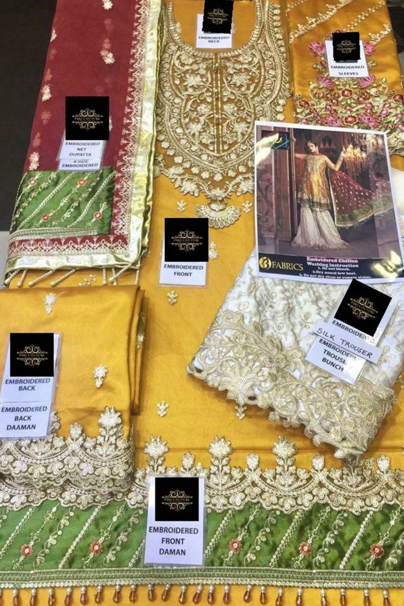 Maria B BD-1708 Style — Mairaz Mustard, Fuchsia & Off-White Gharara