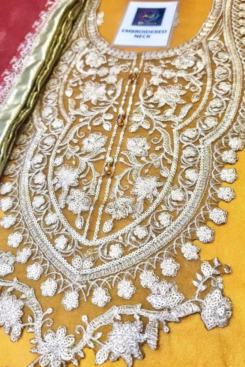 Maria B BD-1708 Style — Mairaz Mustard, Fuchsia & Off-White Gharara