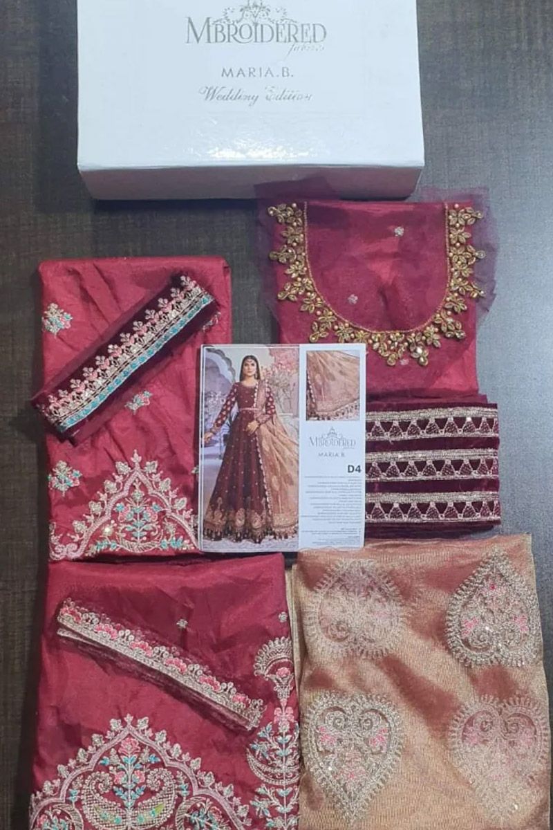 Maria B BD-2204 Style — Mairaz Maroon & Salmon Pink Long Frock