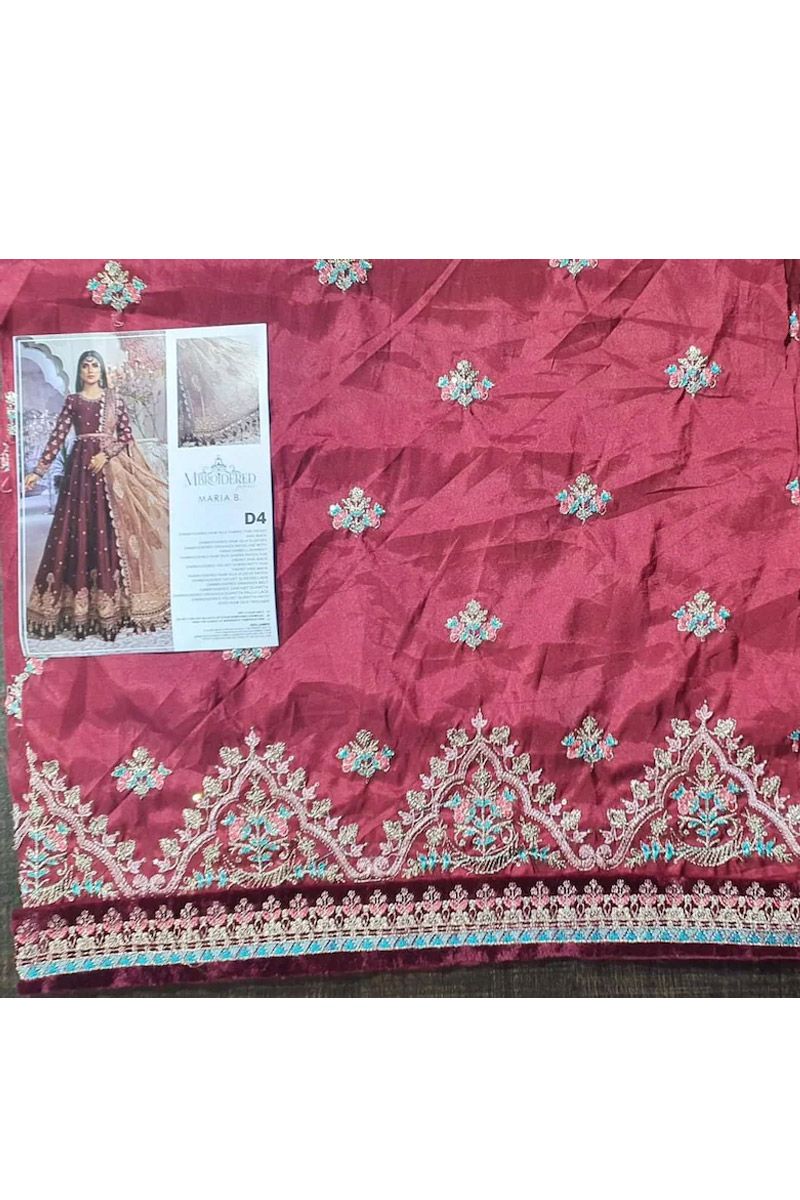 Maria B BD-2204 Style — Mairaz Maroon & Salmon Pink Long Frock