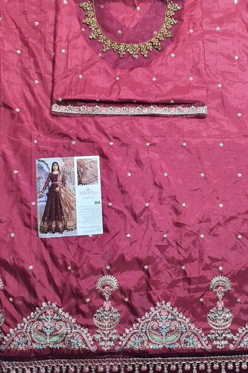 Maria B BD-2204 Style — Mairaz Maroon & Salmon Pink Long Frock