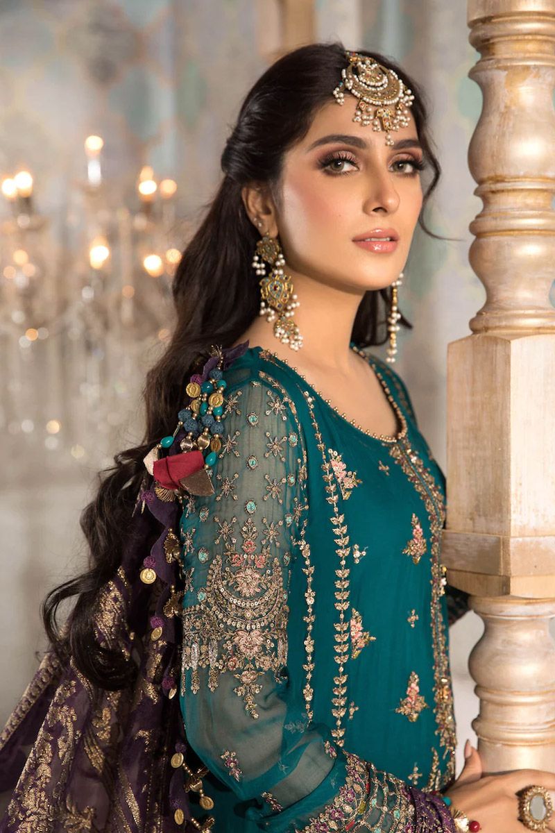 Maria B BD-2202 Style — Mairaz Teal, Olive & Purple Kameez & Trouser