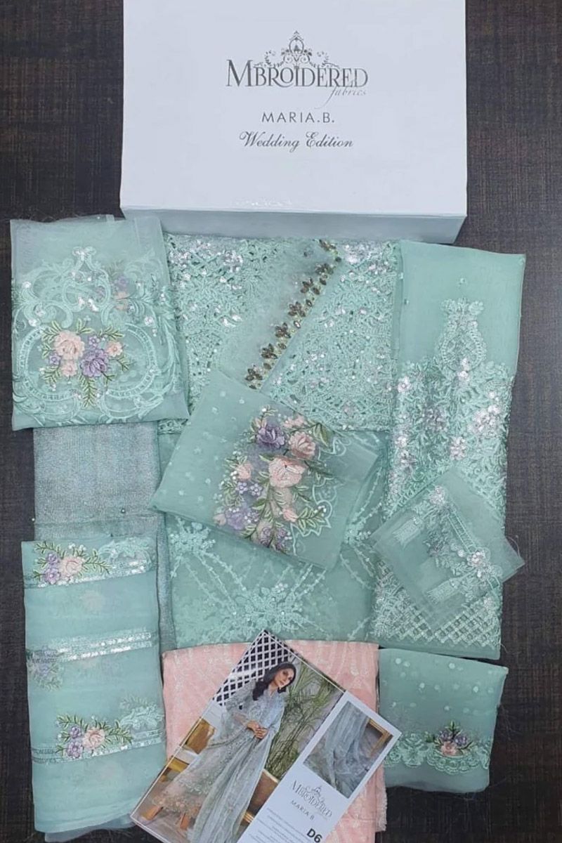 Maria B BD-2206 Style — Mairaz Sky Blue & Peach Salwar Kameez