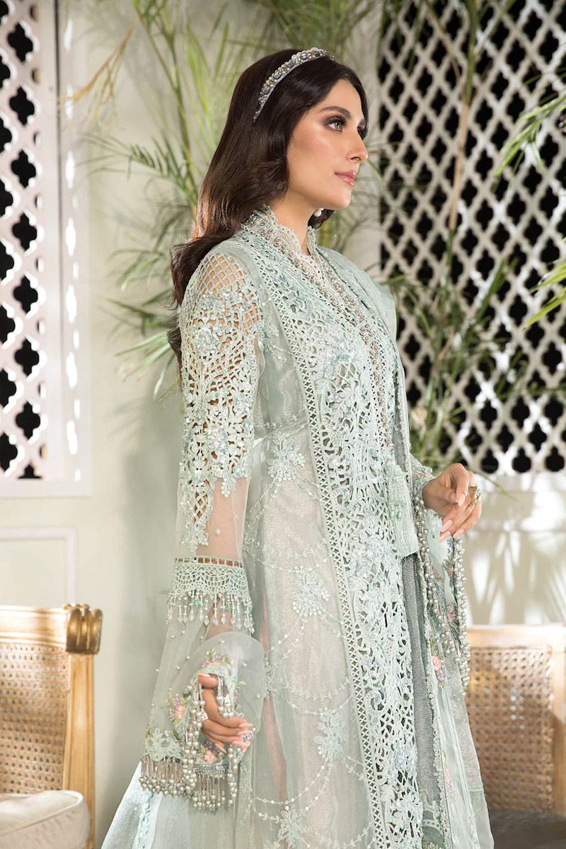 Maria B BD-2206 Style — Mairaz Sky Blue & Peach Salwar Kameez
