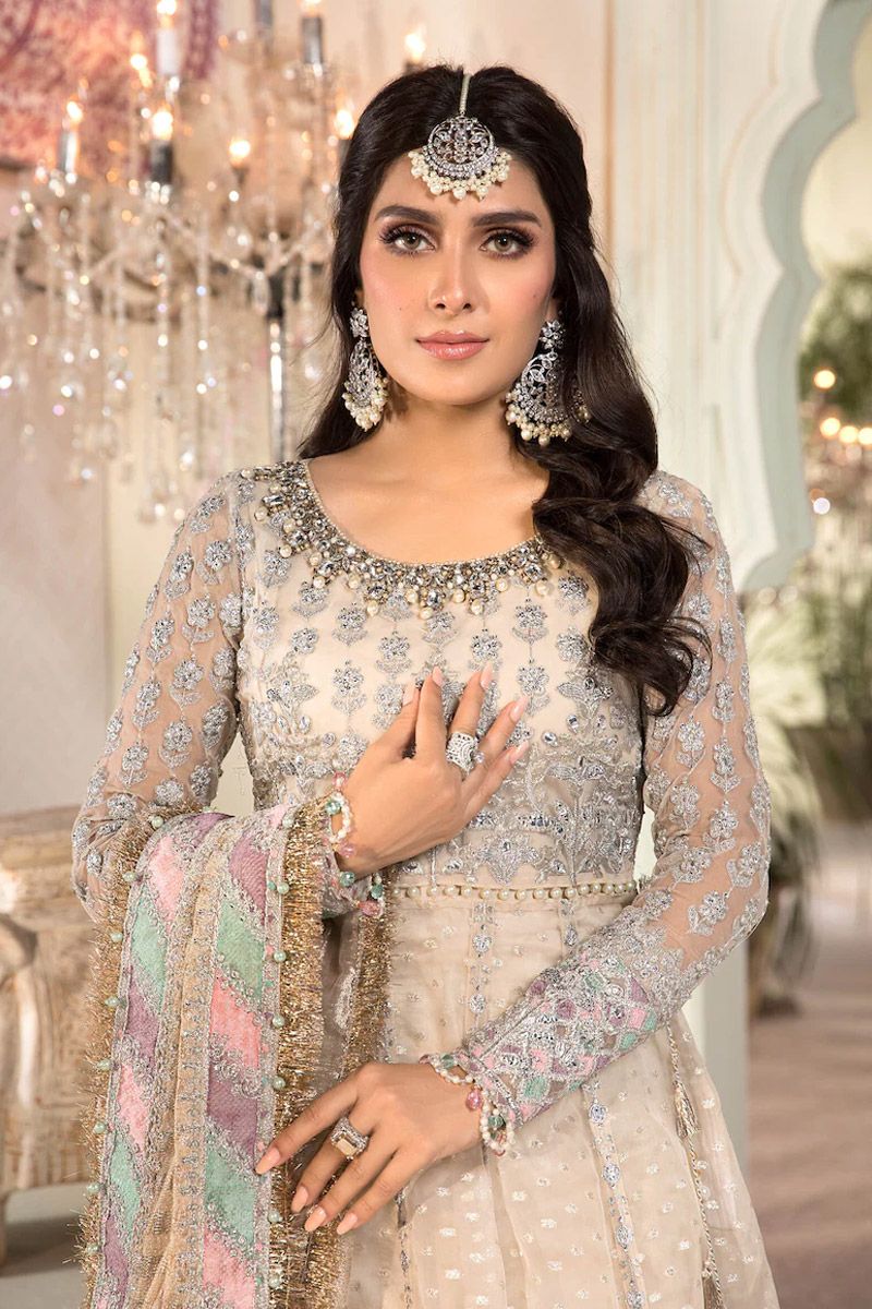 Maria B BD-2208 Style — Mairaz Pearl White Long Frock