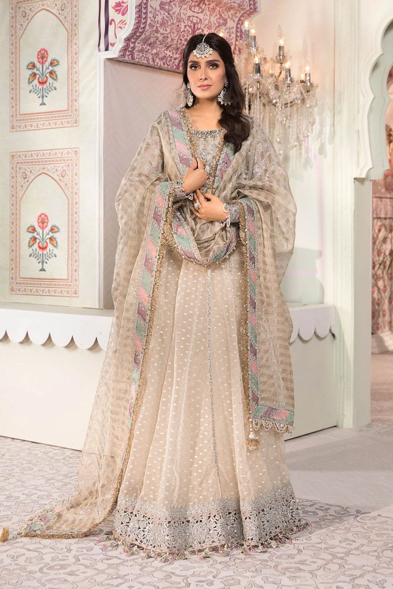 Maria B BD-2208 Style — Mairaz Pearl White Long Frock
