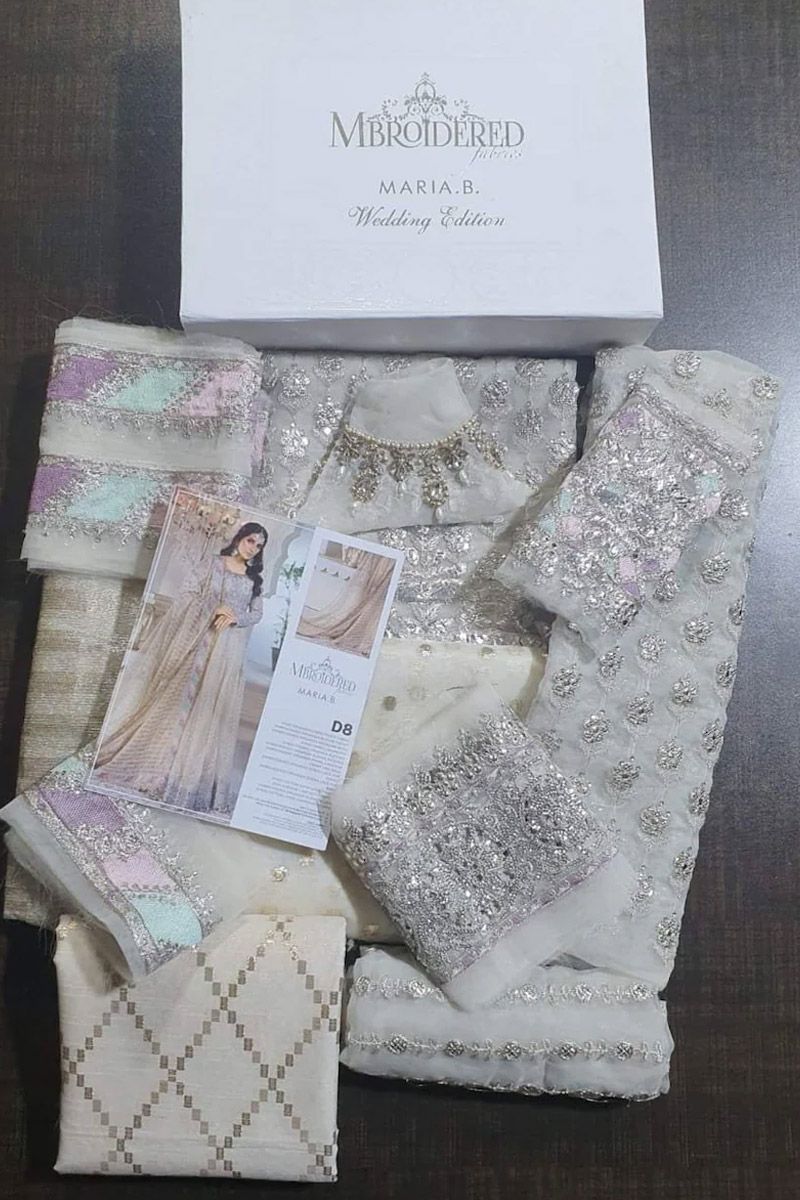 Maria B BD-2208 Style — Mairaz Pearl White Long Frock
