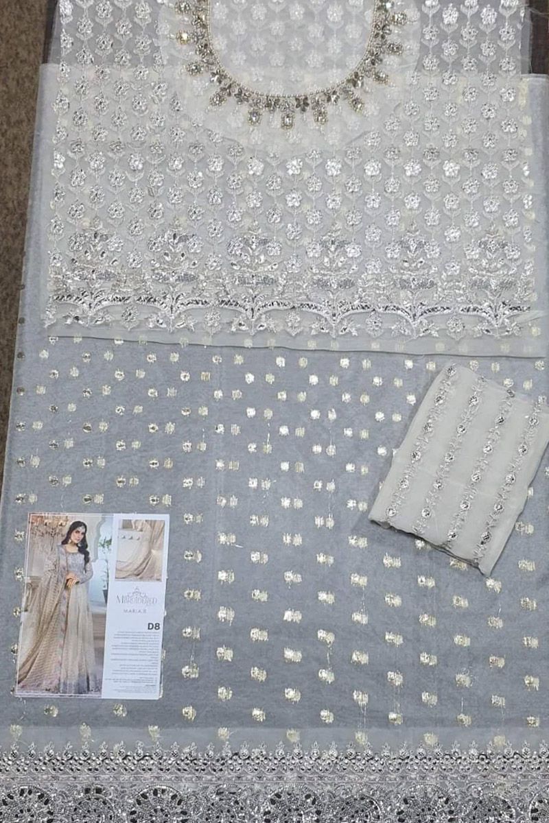 Maria B BD-2208 Style — Mairaz Pearl White Long Frock