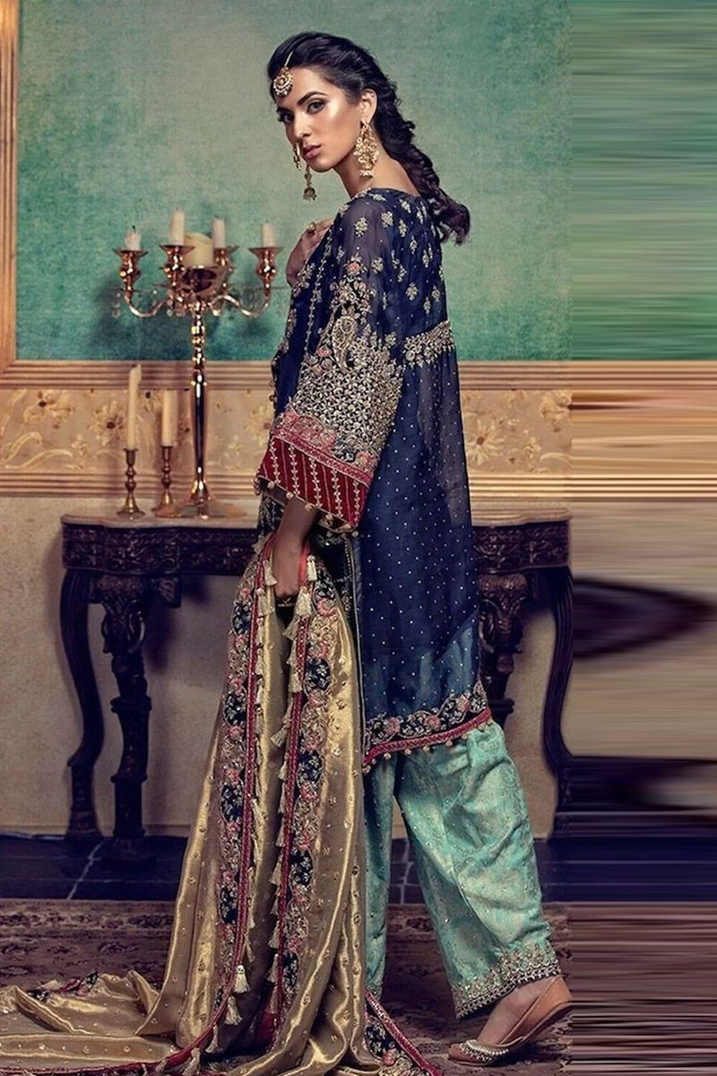 Maria B BD-0019 Style — Mairaz Blue Chiffon Salwar Kameez