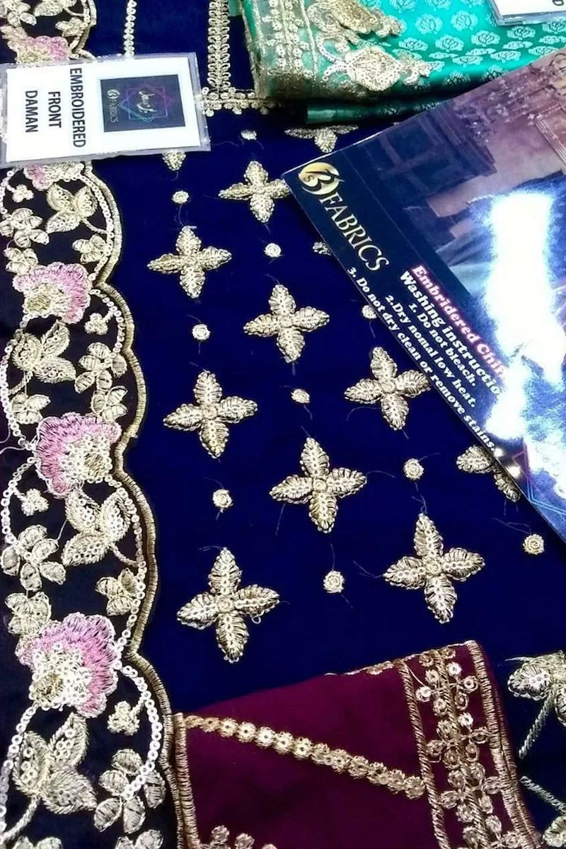 Maria B BD-0019 Style — Mairaz Blue Chiffon Salwar Kameez