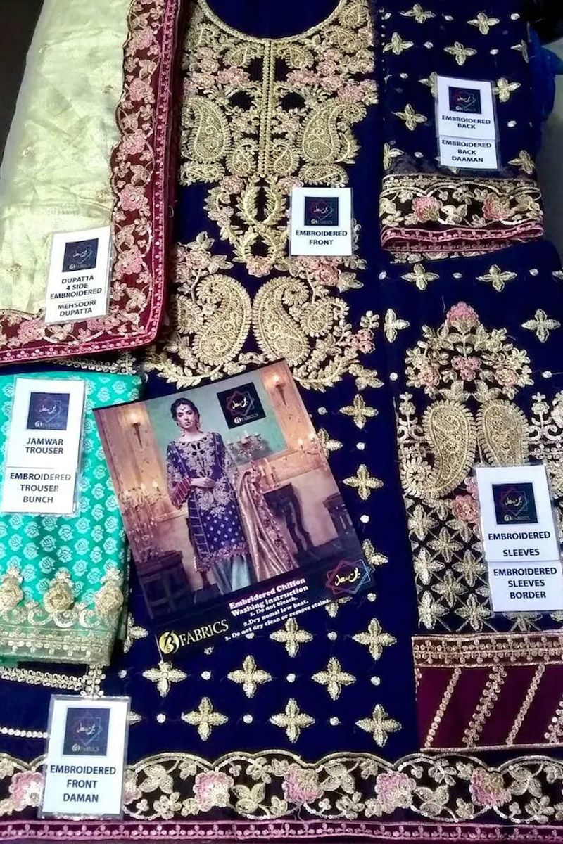 Maria B BD-0019 Style — Mairaz Blue Chiffon Salwar Kameez