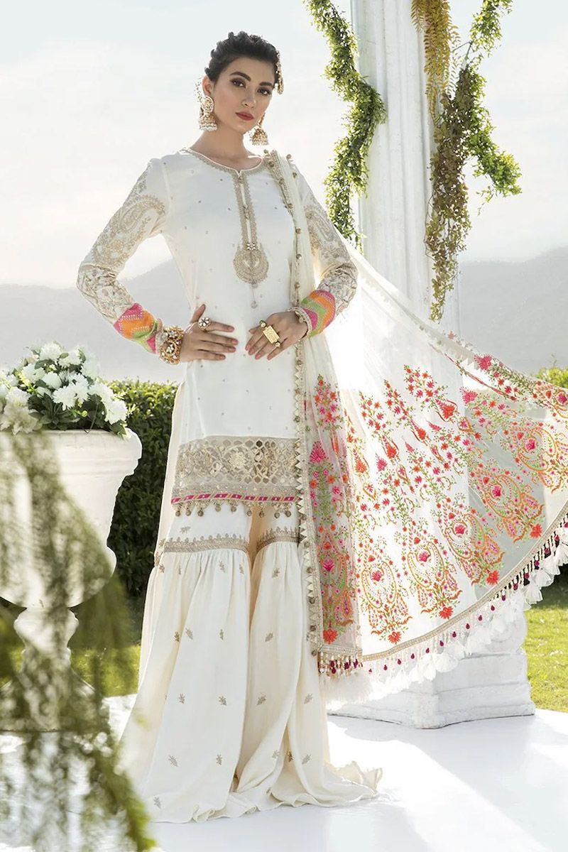 Maria B Rang-e-Bhara Style — Mairaz White Chiffon Gharara