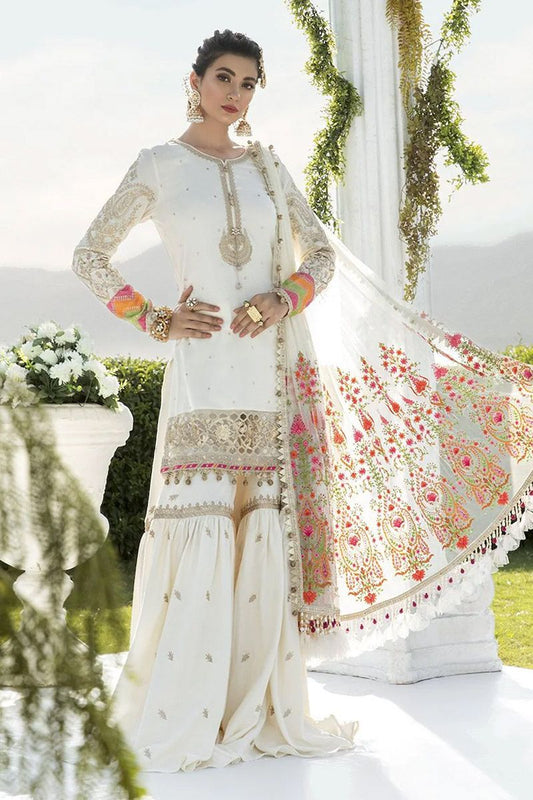 Maria B Rang-e-Bhara Style — Mairaz White Chiffon Gharara