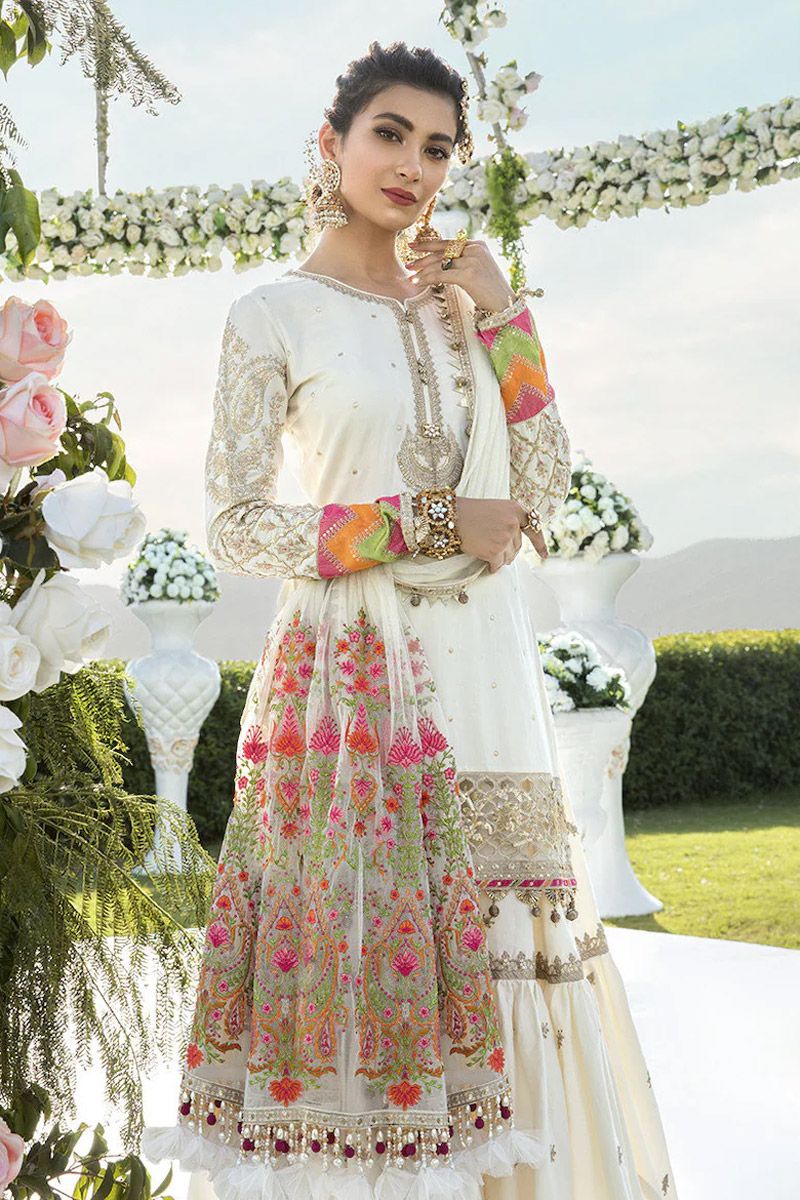 Maria B Rang-e-Bhara Style — Mairaz White Chiffon Gharara