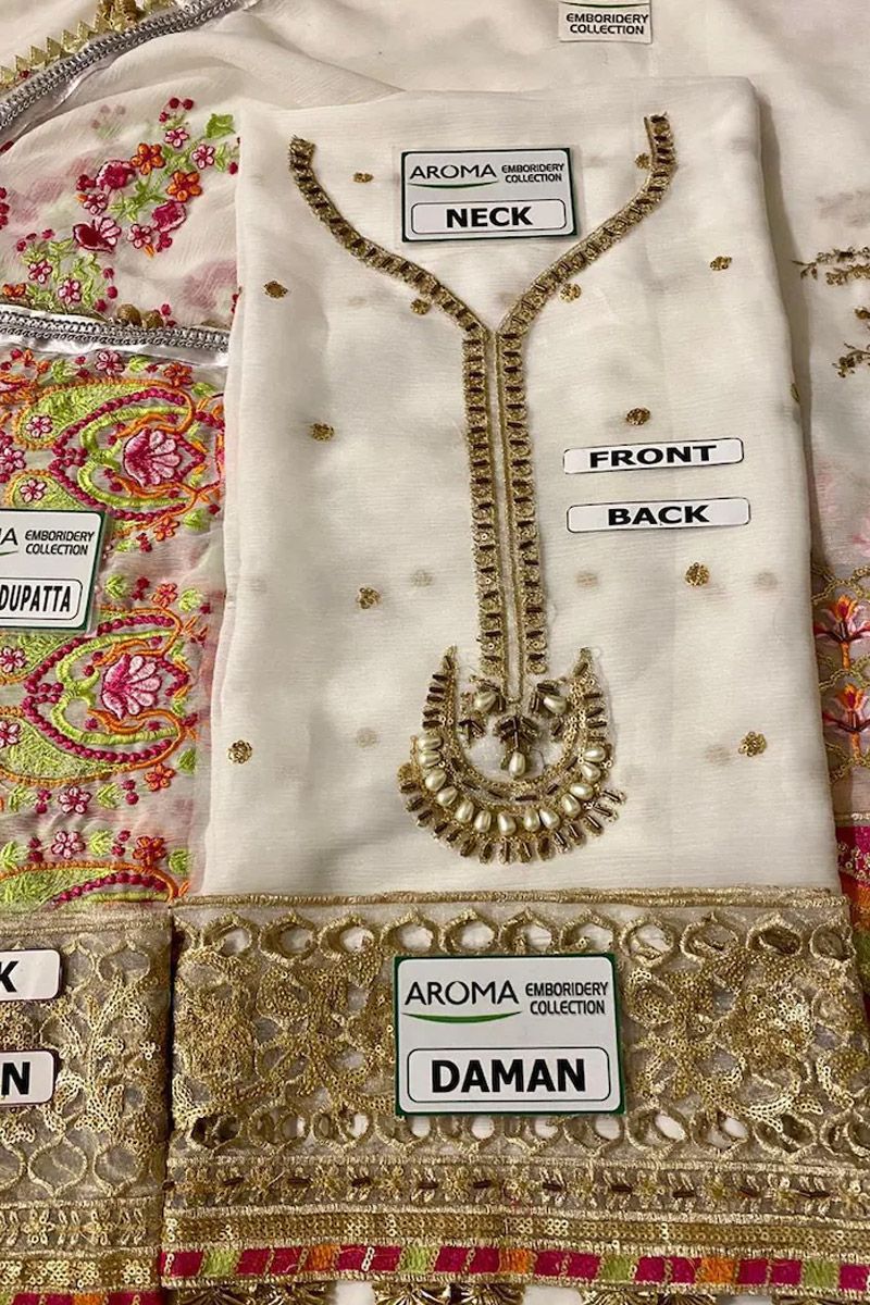 Maria B Rang-e-Bhara Style — Mairaz White Chiffon Gharara
