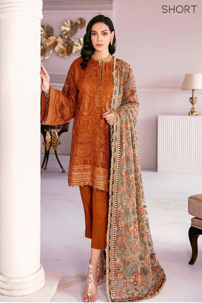Jazmin Crystal Sugar Style — Mairaz Orange Chiffon Suit