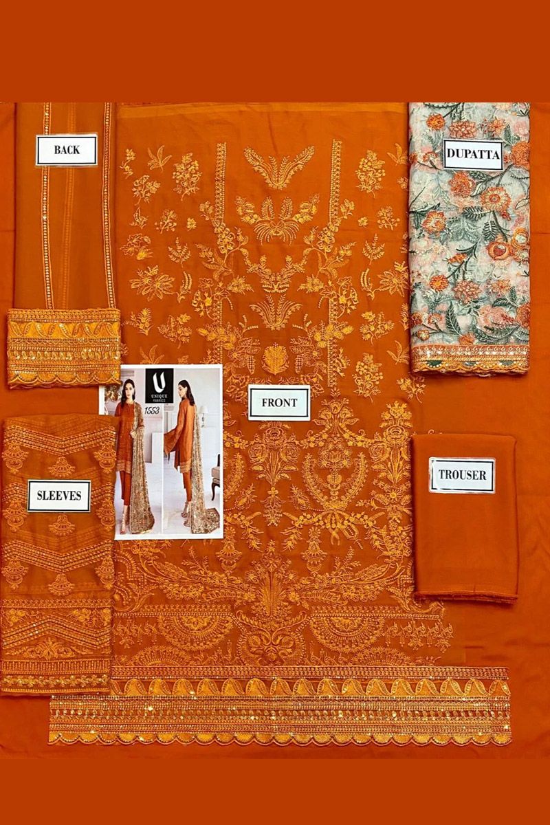 Jazmin Crystal Sugar Style — Mairaz Orange Chiffon Suit