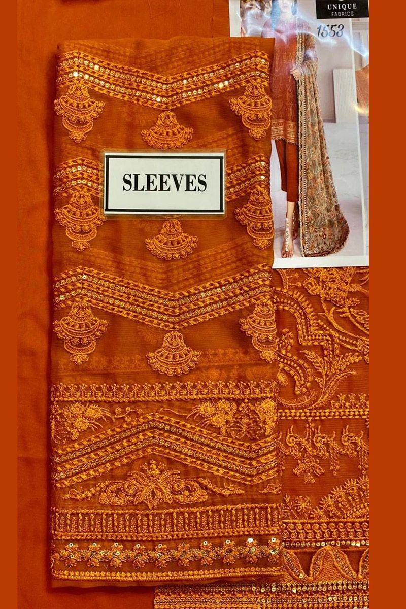 Jazmin Crystal Sugar Style — Mairaz Orange Chiffon Suit