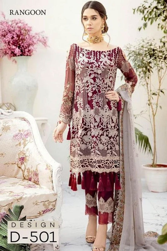 Rangoon 1622 Style — Mairaz Red Chiffon Suit