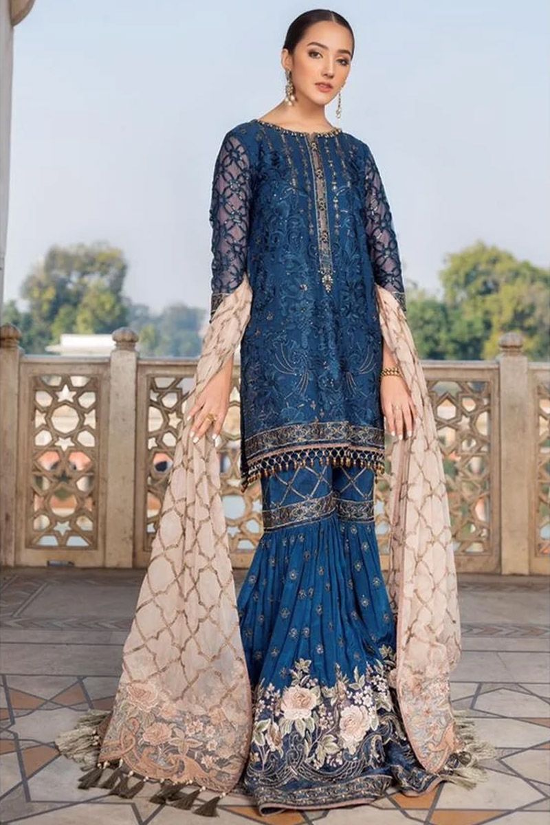 Flossie 1606 Style — Mairaz Blue Chiffon Gharara