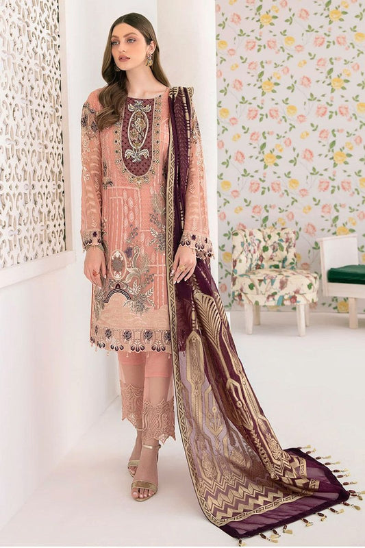 Ramsha M-302 Style — Mairaz Pink Chiffon Suit