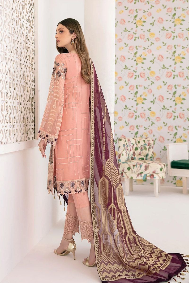 Ramsha M-302 Style — Mairaz Pink Chiffon Suit
