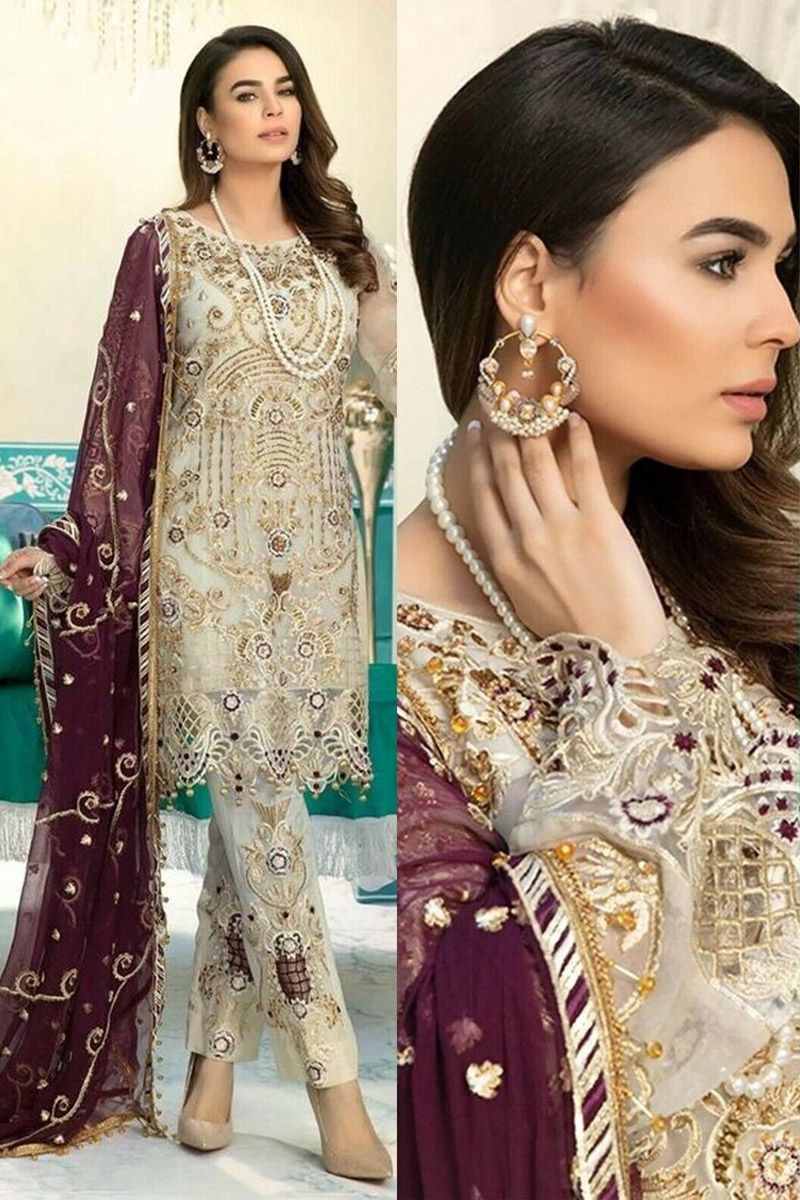 Emaan Adeel Jewel Gradients Style — Mairaz Silver Chiffon Suit