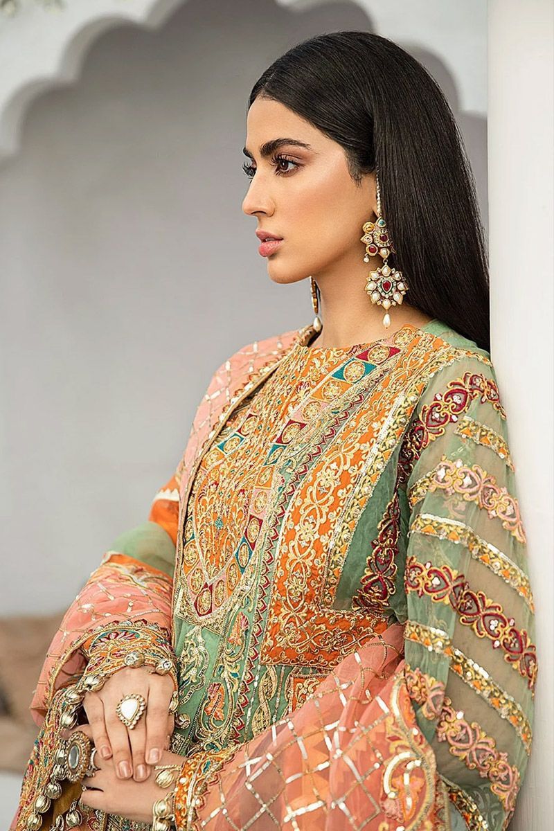 Foliage Rustle Style — Mairaz Orange Salwar Kameez