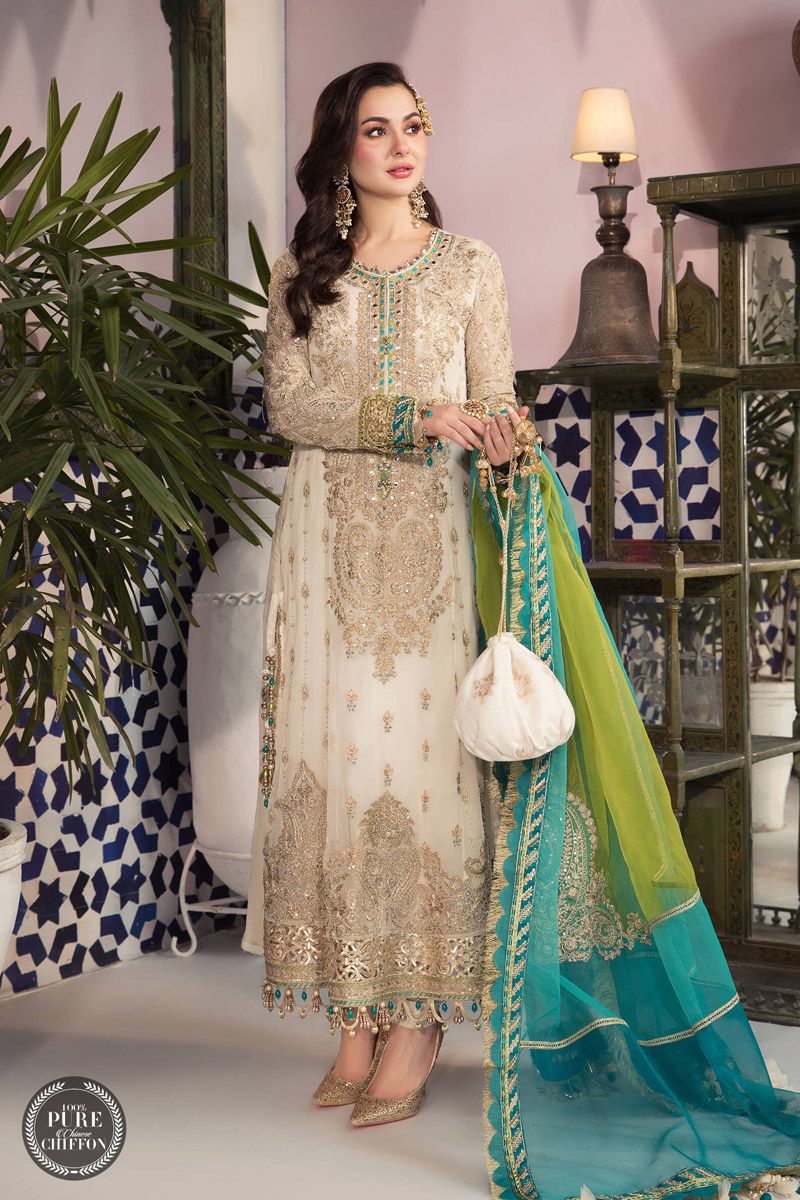 Maria B MPC-21-107 Style — Mairaz Cream & Ferozi Salwar Kameez