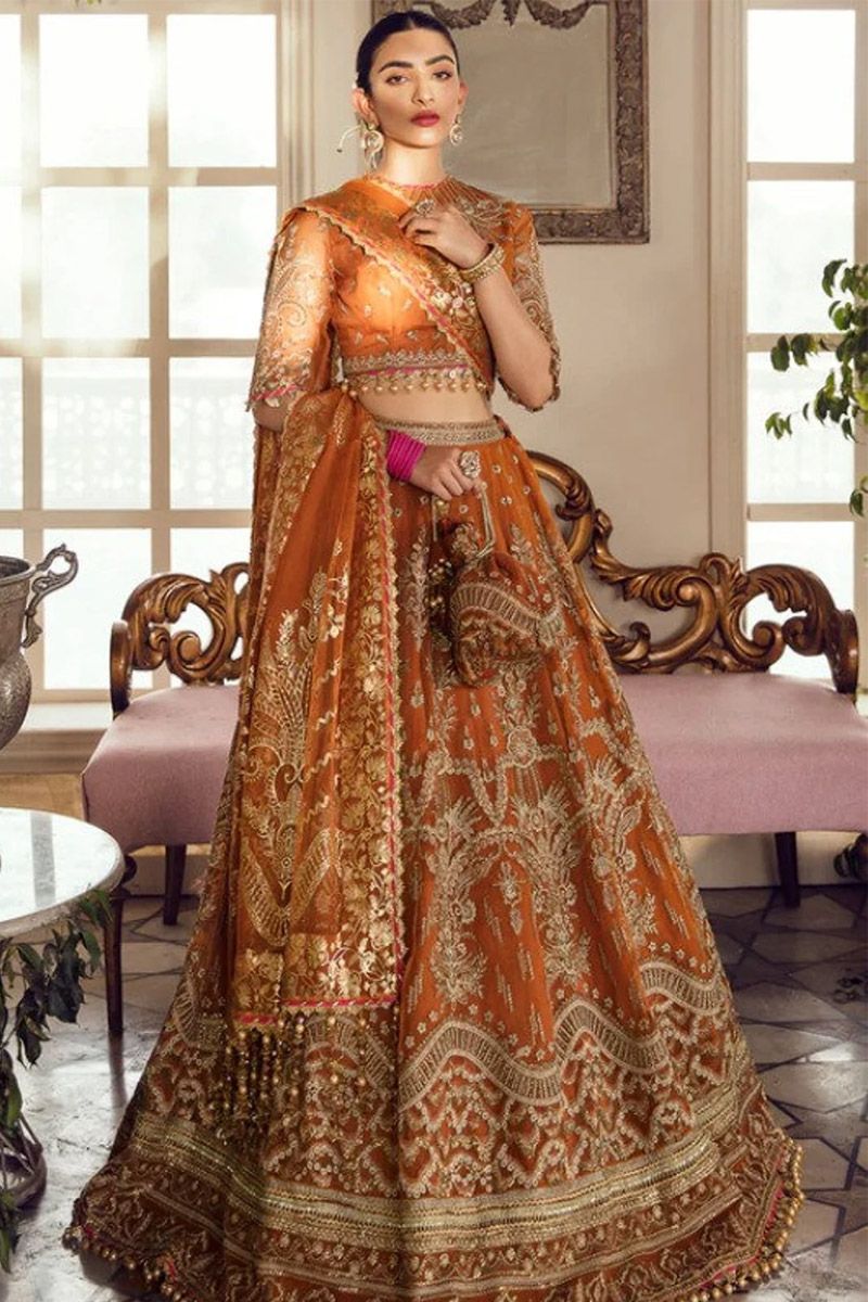 Afrozeh Oriana Style — Mairaz Fuchsia Organza Lehenga